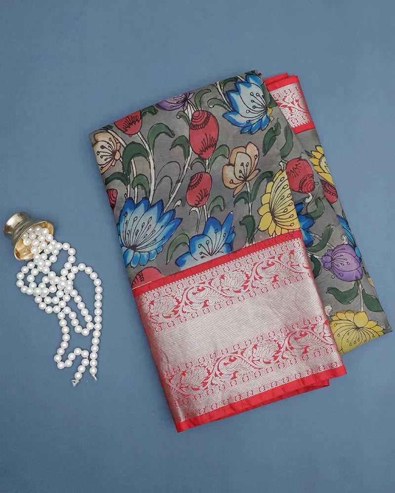 The Light Green Kalamkari Silk Saree - PattuCheeralu