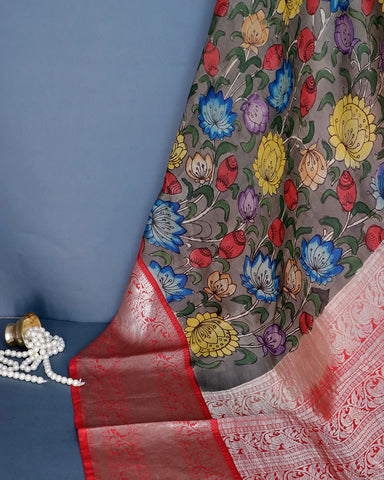 The Light Green Kalamkari Silk Saree - PattuCheeralu