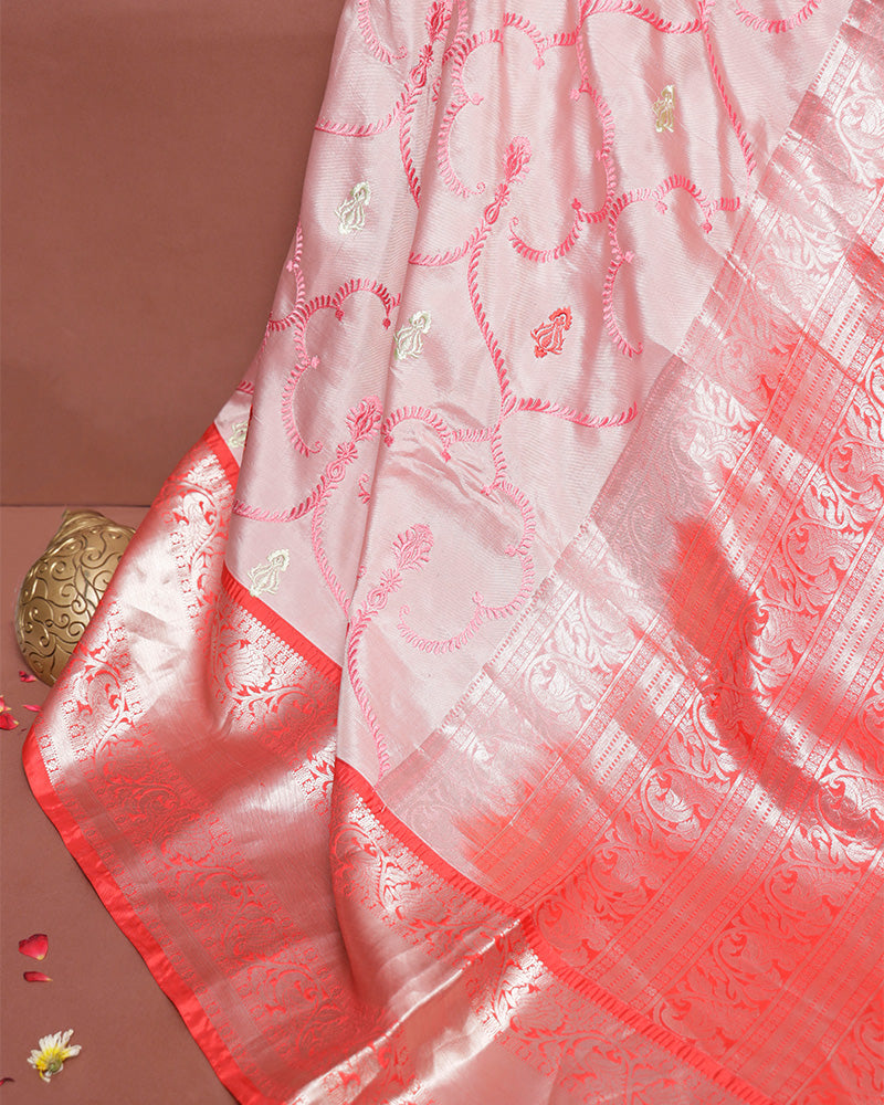 Pink kanchi embroidery saree - PattuCheeralu