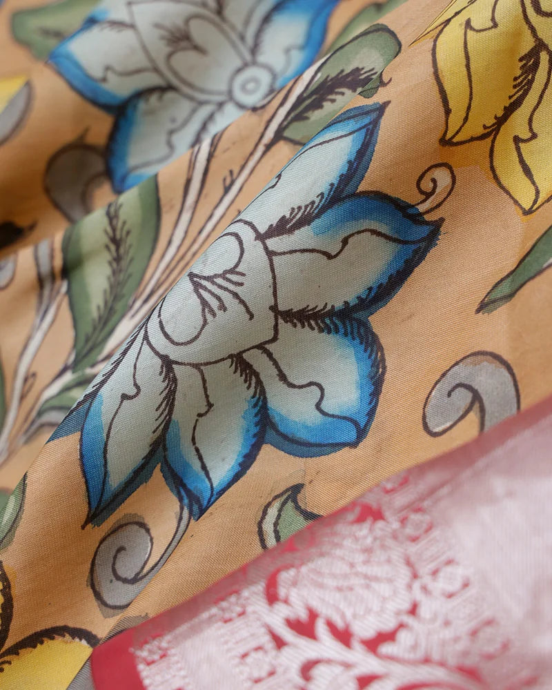 The Orange Kalamkari Silk Saree - PattuCheeralu