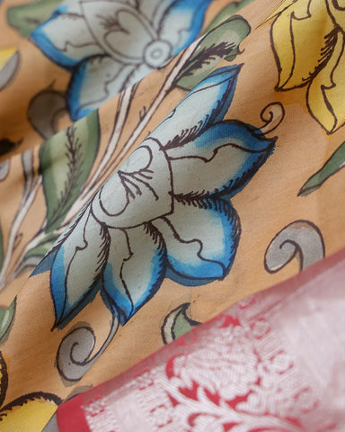 The Orange Kalamkari Silk Saree - PattuCheeralu