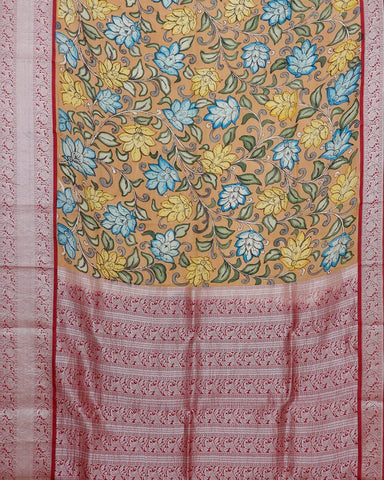 The Orange Kalamkari Silk Saree - PattuCheeralu