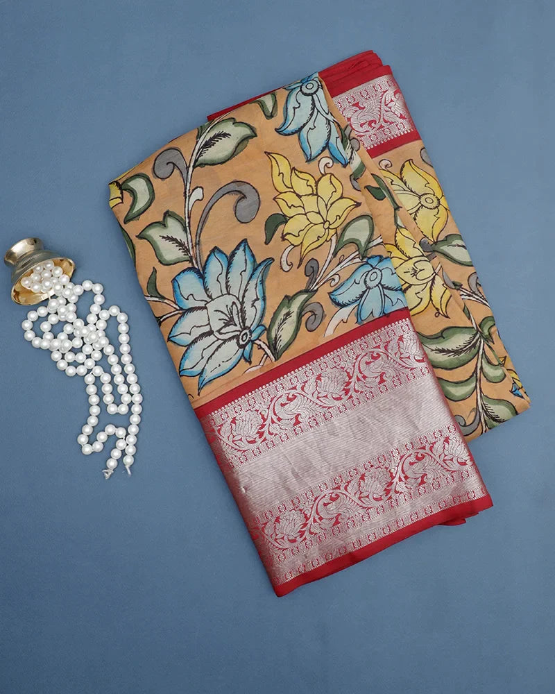 The Orange Kalamkari Silk Saree - PattuCheeralu