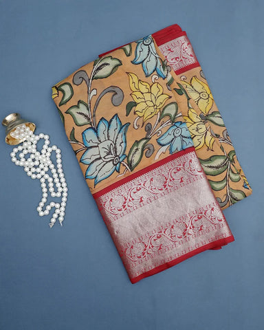 The Orange Kalamkari Silk Saree - PattuCheeralu