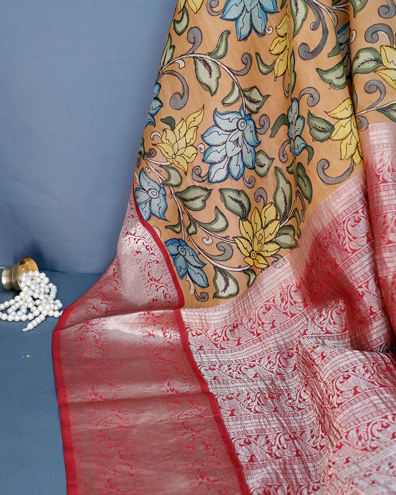 The Orange Kalamkari Silk Saree - PattuCheeralu