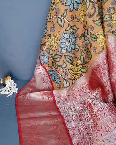 The Orange Kalamkari Silk Saree - PattuCheeralu