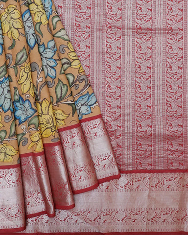 The Orange Kalamkari Silk Saree - PattuCheeralu