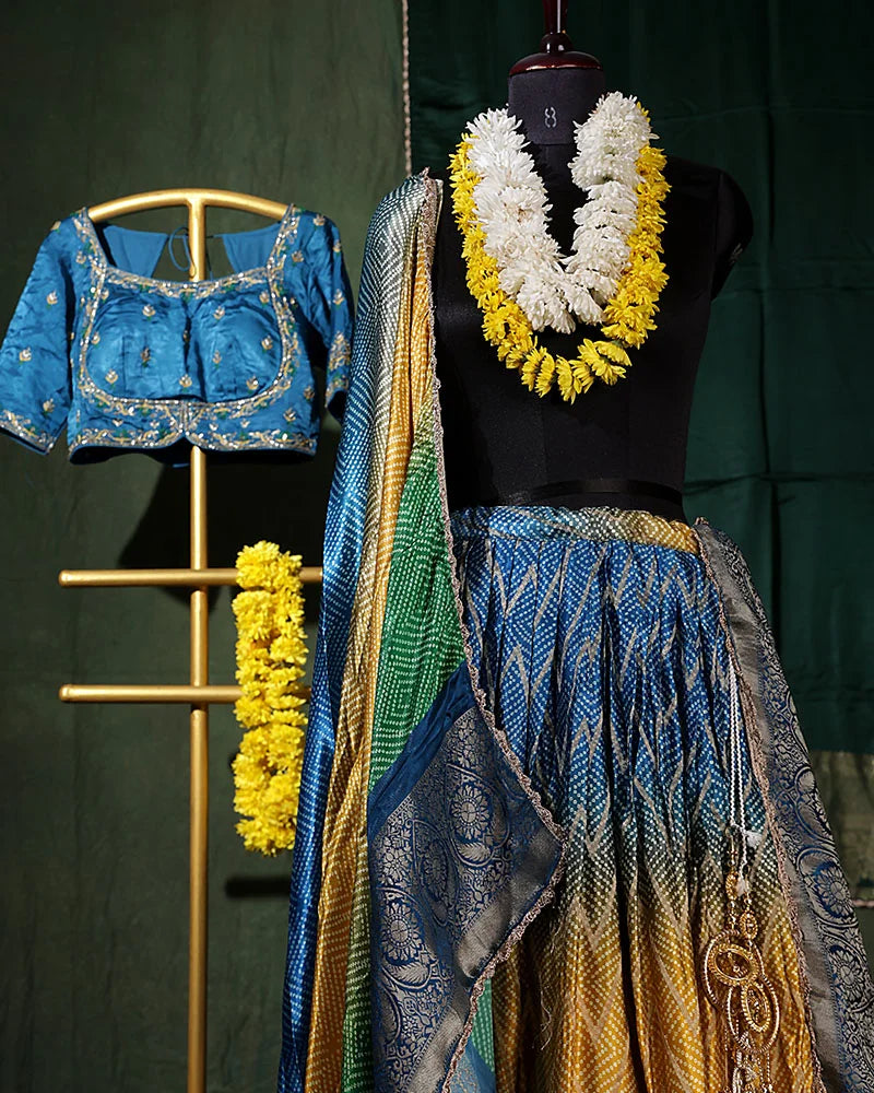 Multi Color Bandhani Crepe Lehenga Set - PattuCheeralu