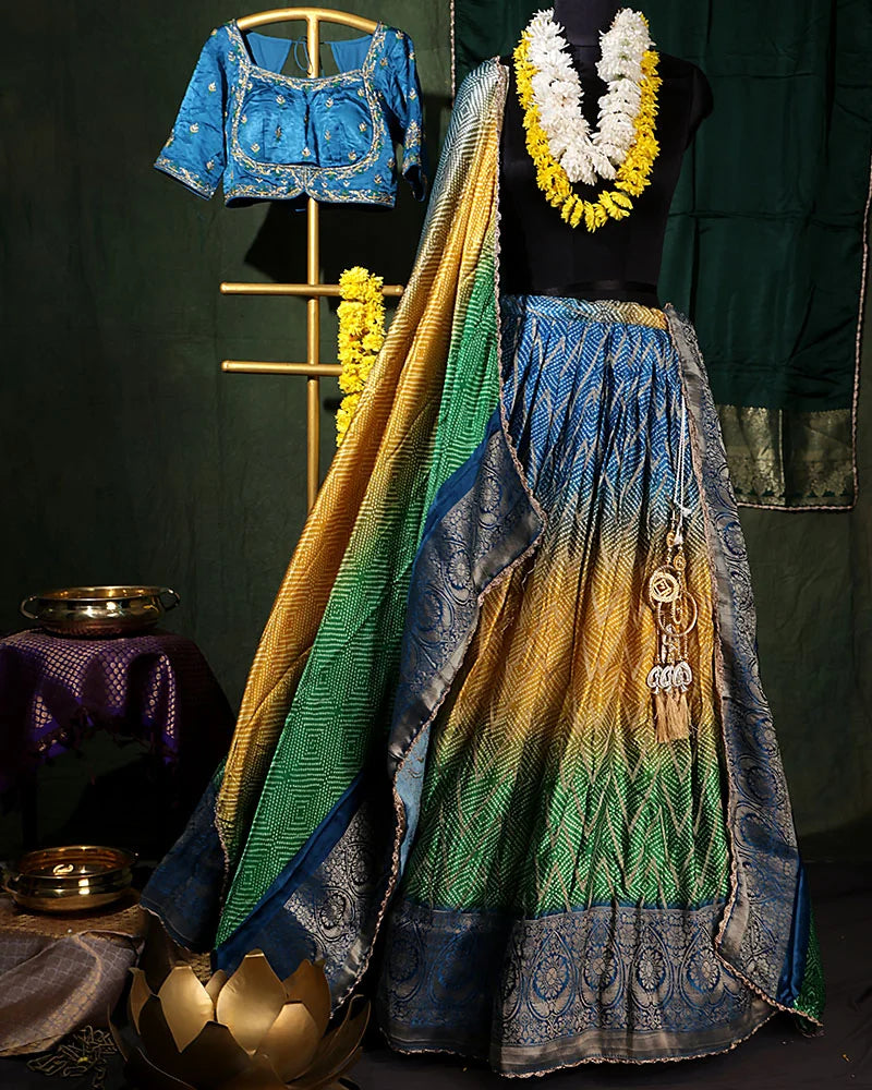 Multi Color Bandhani Crepe Lehenga Set - PattuCheeralu