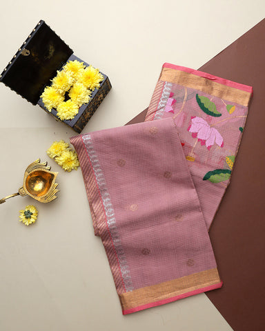 Peach Zari Kota Saree - PattuCheeralu