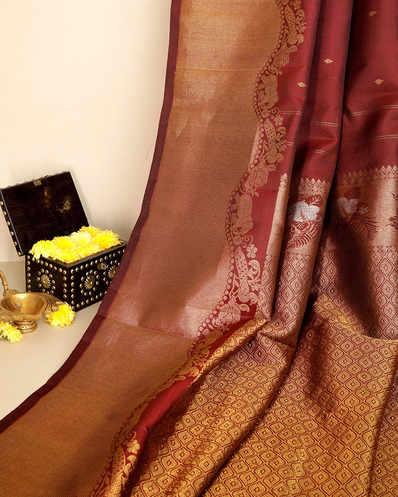 Brown Kanjivaram Saree - PattuCheeralu