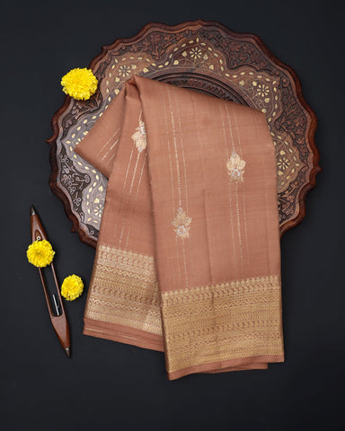 Earth Brown Kanchivaram Silk Saree - PattuCheeralu