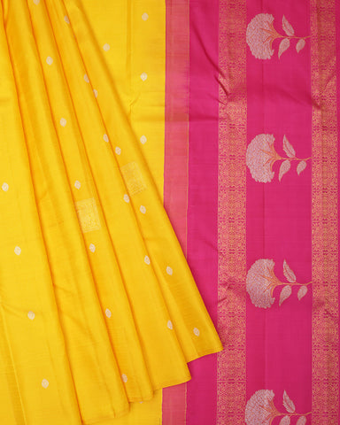 Bright Yellow Kanjivaram Saree - PattuCheeralu