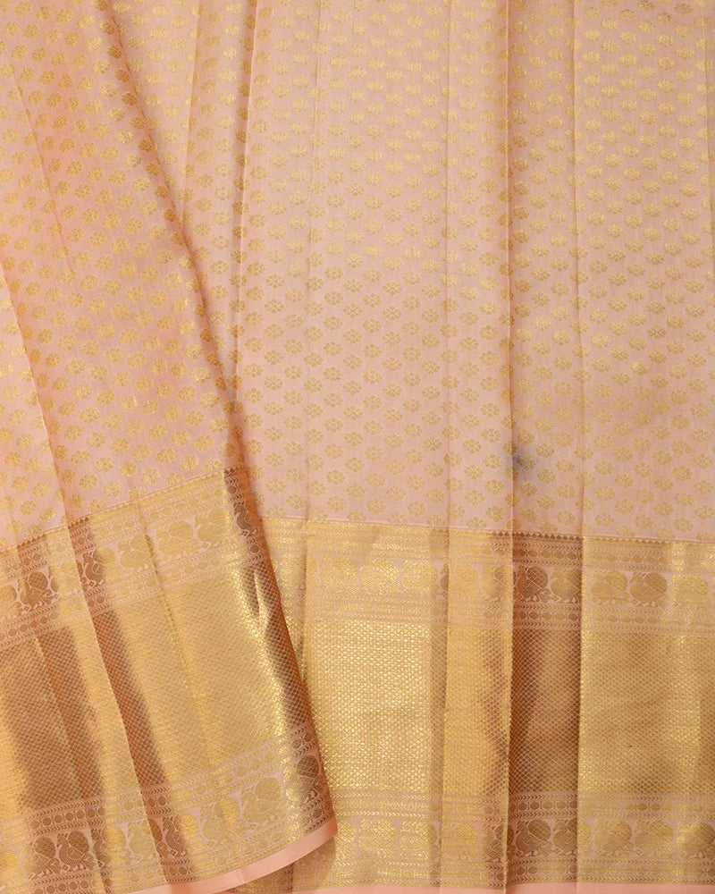 Peach Pink Orange Kanchipuram Silk Saree - PattuCheeralu