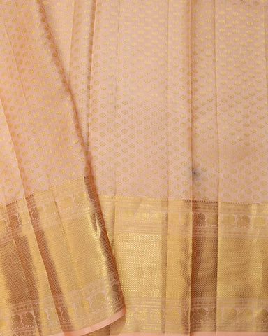 Peach Pink Orange Kanchipuram Silk Saree - PattuCheeralu