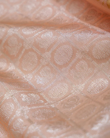 Peach Pink Orange Kanchipuram Silk Saree - PattuCheeralu