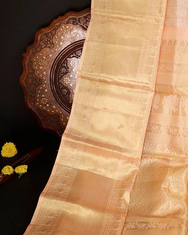 Peach Pink Orange Kanchipuram Silk Saree - PattuCheeralu