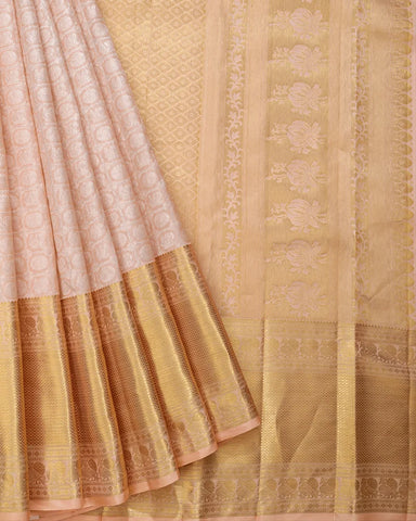 Peach Pink Orange Kanchipuram Silk Saree - PattuCheeralu