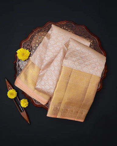 Peach Pink Orange Kanchipuram Silk Saree - PattuCheeralu