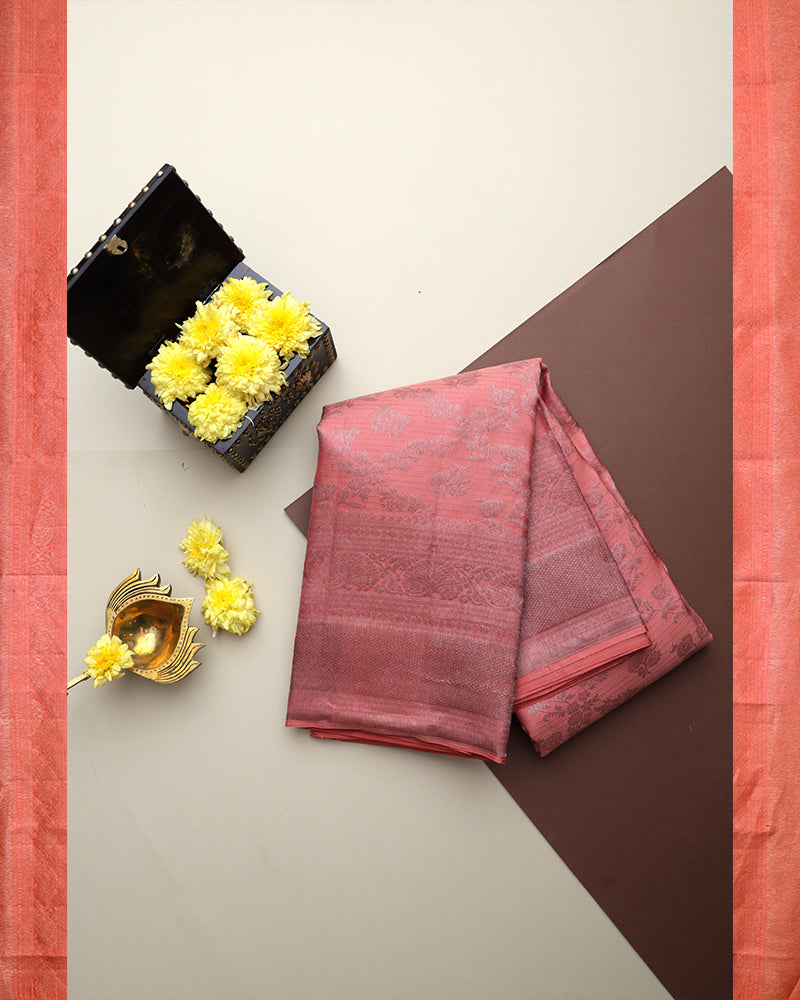 Peach Kanjivaram Silk Saree - PattuCheeralu