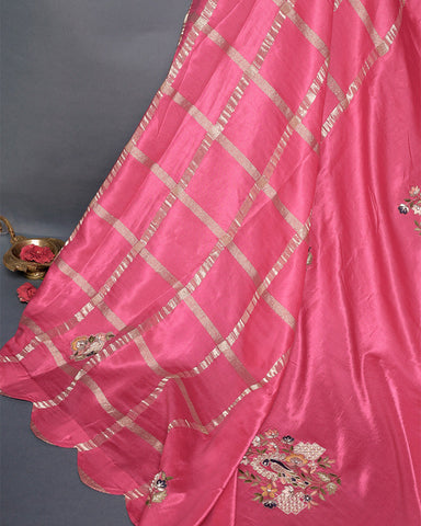 Pink fancy embroidery saree - PattuCheeralu