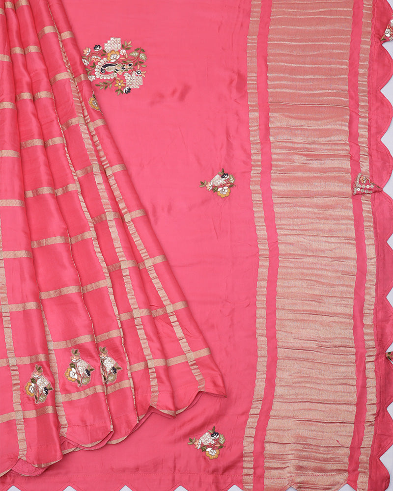 Pink fancy embroidery saree - PattuCheeralu