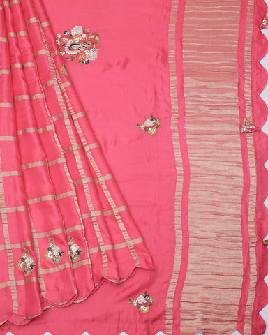 Pink fancy embroidery saree - PattuCheeralu