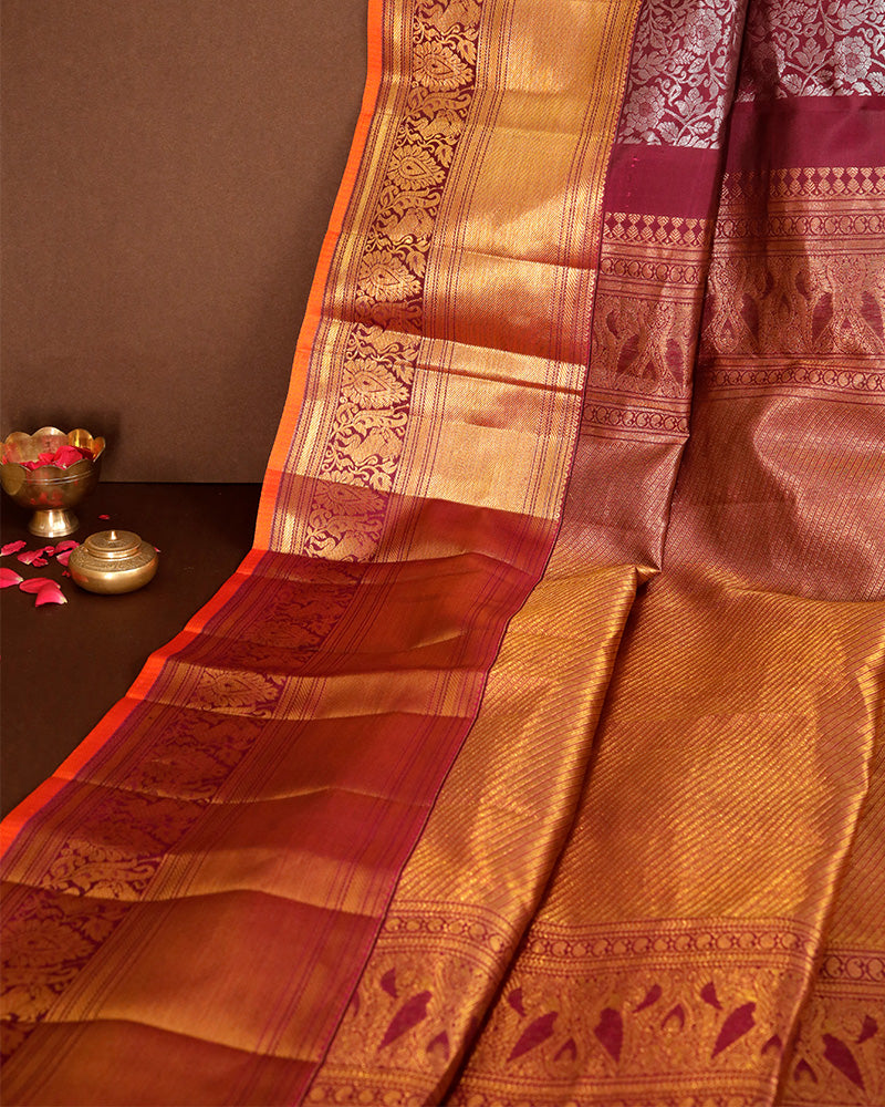 Plum Purple Kanjivaram Silk Saree - PattuCheeralu