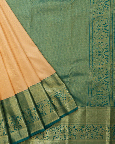 Peach Orange Kanchipuram Silk Saree - PattuCheeralu