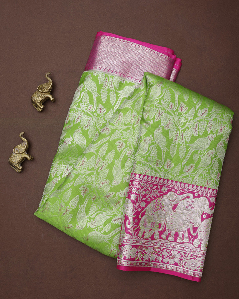 Parrot Green Kanjivaram Silk Saree - PattuCheeralu