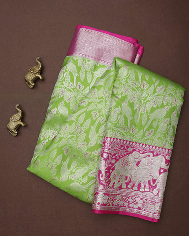 Parrot Green Kanjivaram Silk Saree - PattuCheeralu