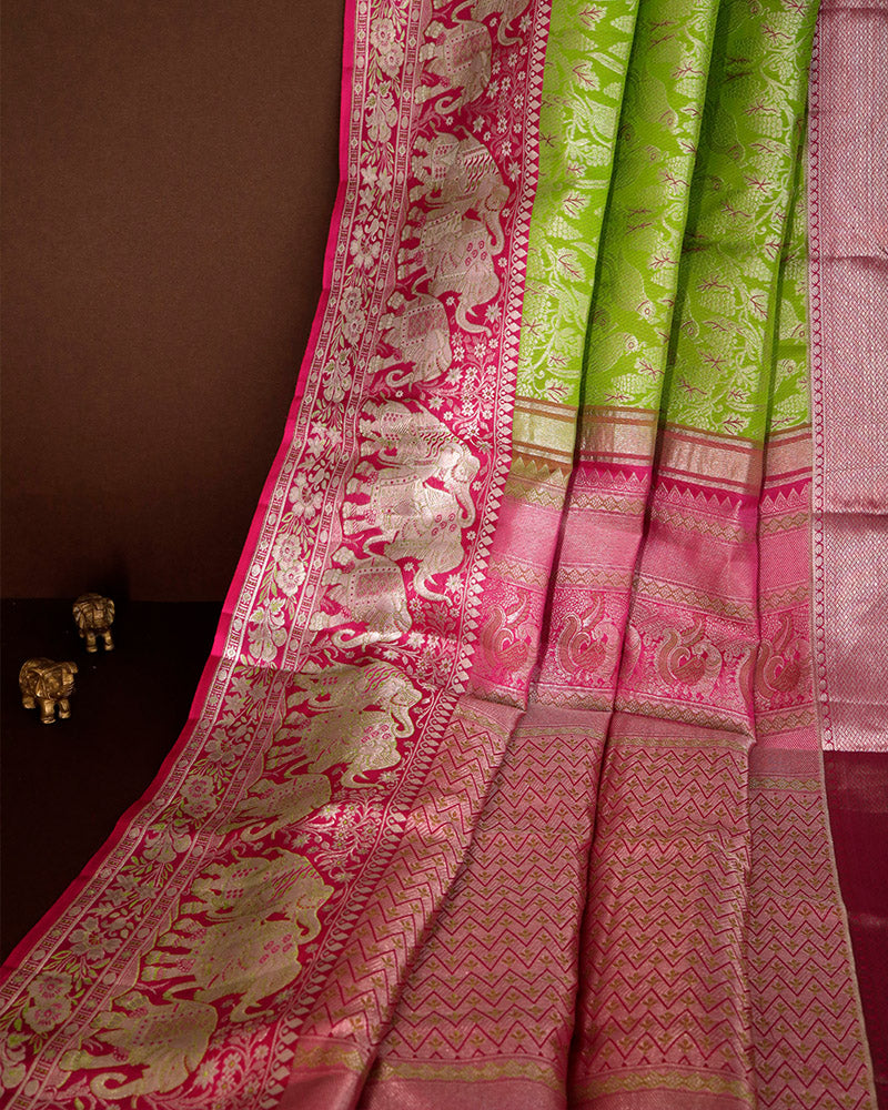 Parrot Green Kanjivaram Silk Saree - PattuCheeralu