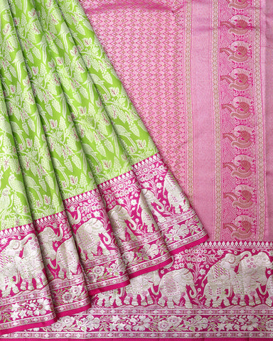 Parrot Green Kanjivaram Silk Saree - PattuCheeralu