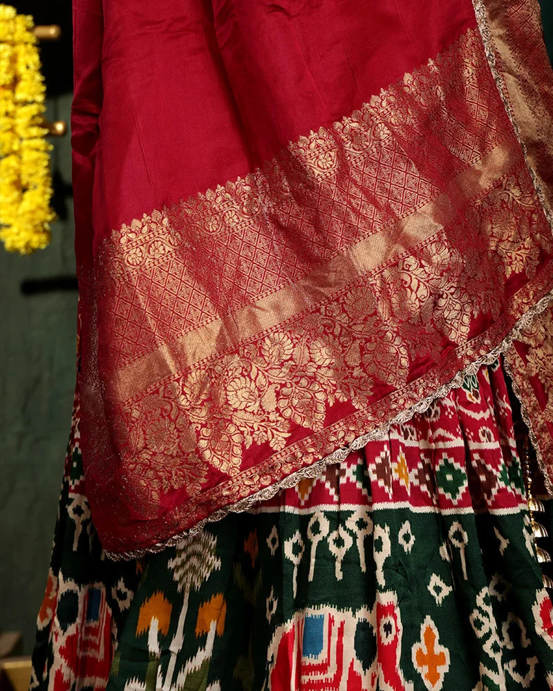 Pink Crepe Patola Printed Silk Lehenga Set - PattuCheeralu