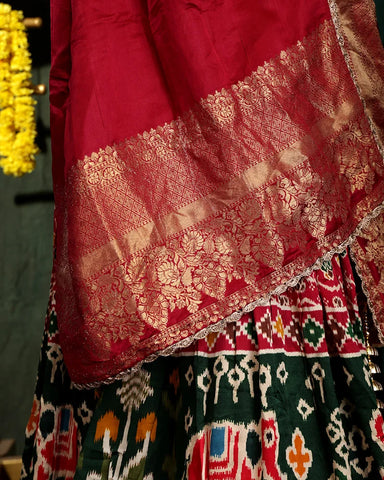 Pink Crepe Patola Printed Silk Lehenga Set - PattuCheeralu
