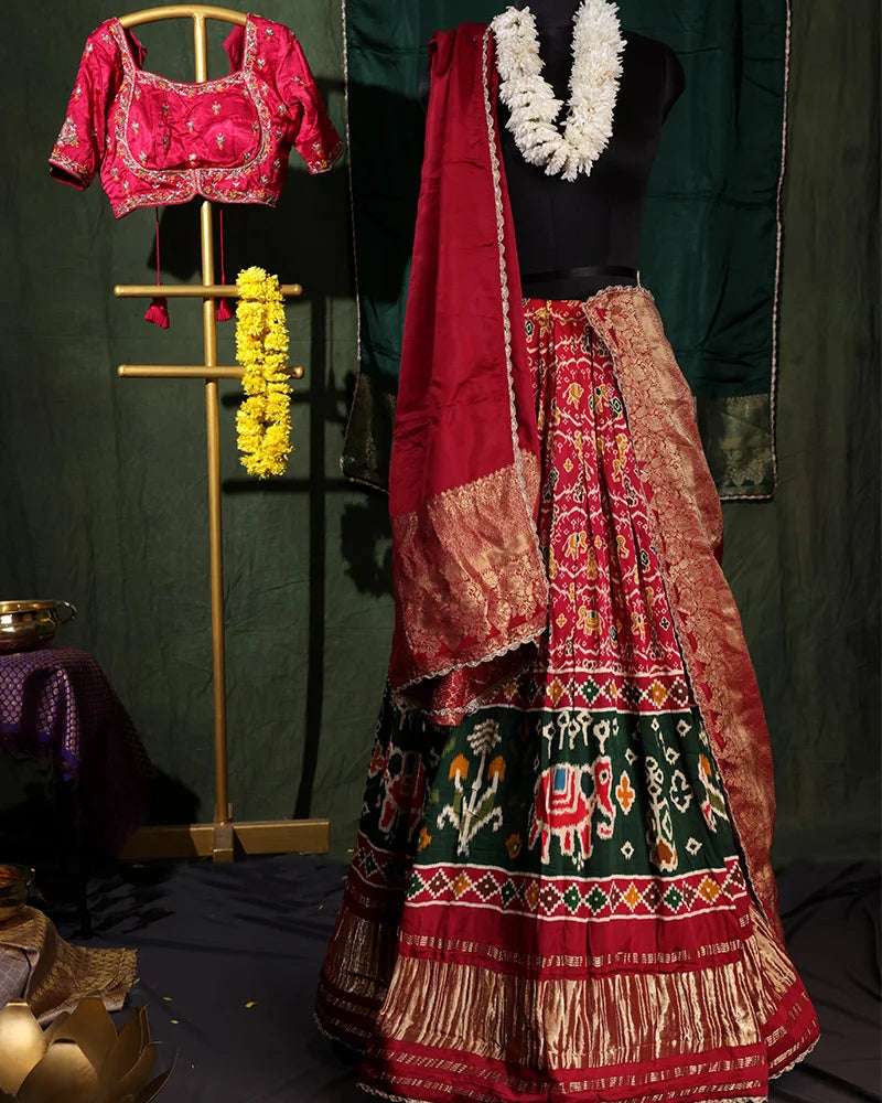 Pink Crepe Patola Printed Silk Lehenga Set - PattuCheeralu