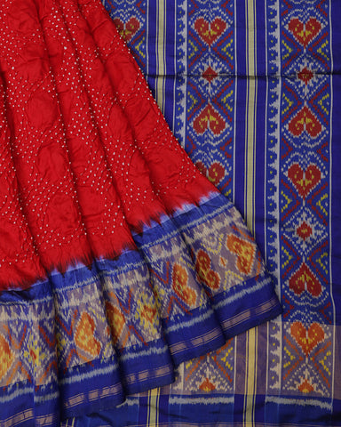Red Patola Bandhani Silk Saree - PattuCheeralu