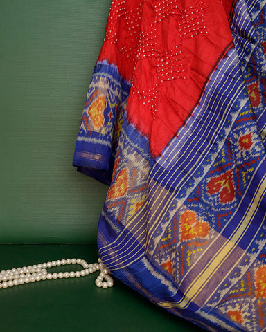 Red Patola Bandhani Silk Saree - PattuCheeralu