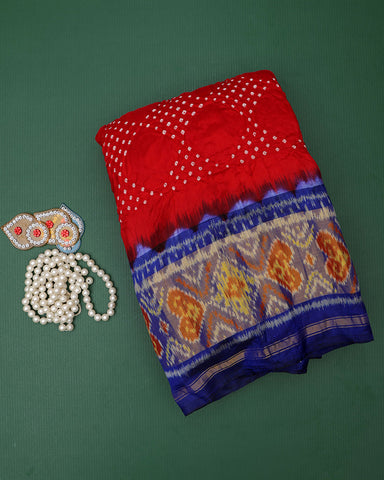 Red Patola Bandhani Silk Saree - PattuCheeralu