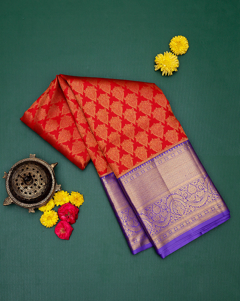 Red kanjivaram silk saree - PattuCheeralu