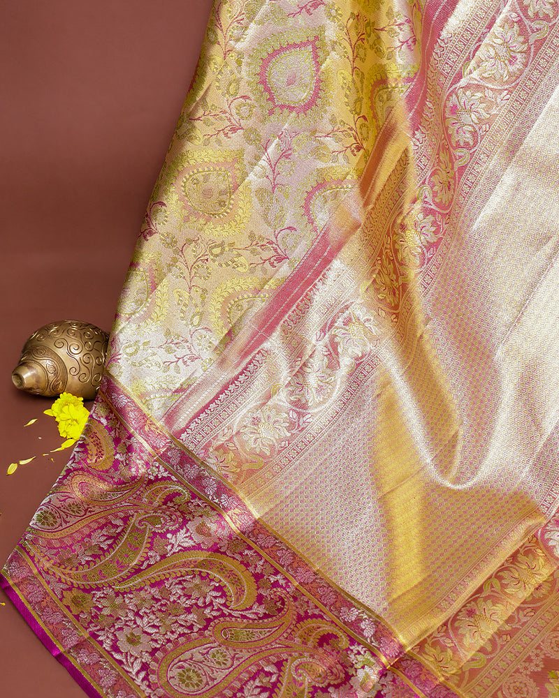 The pink Kanjivaram silk saree - PattuCheeralu