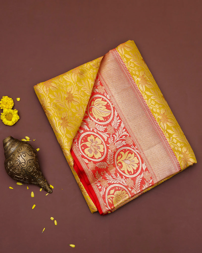 The yellow tissue Kanjivaram silk saree - PattuCheeralu