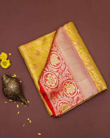 The yellow tissue Kanjivaram silk saree - PattuCheeralu