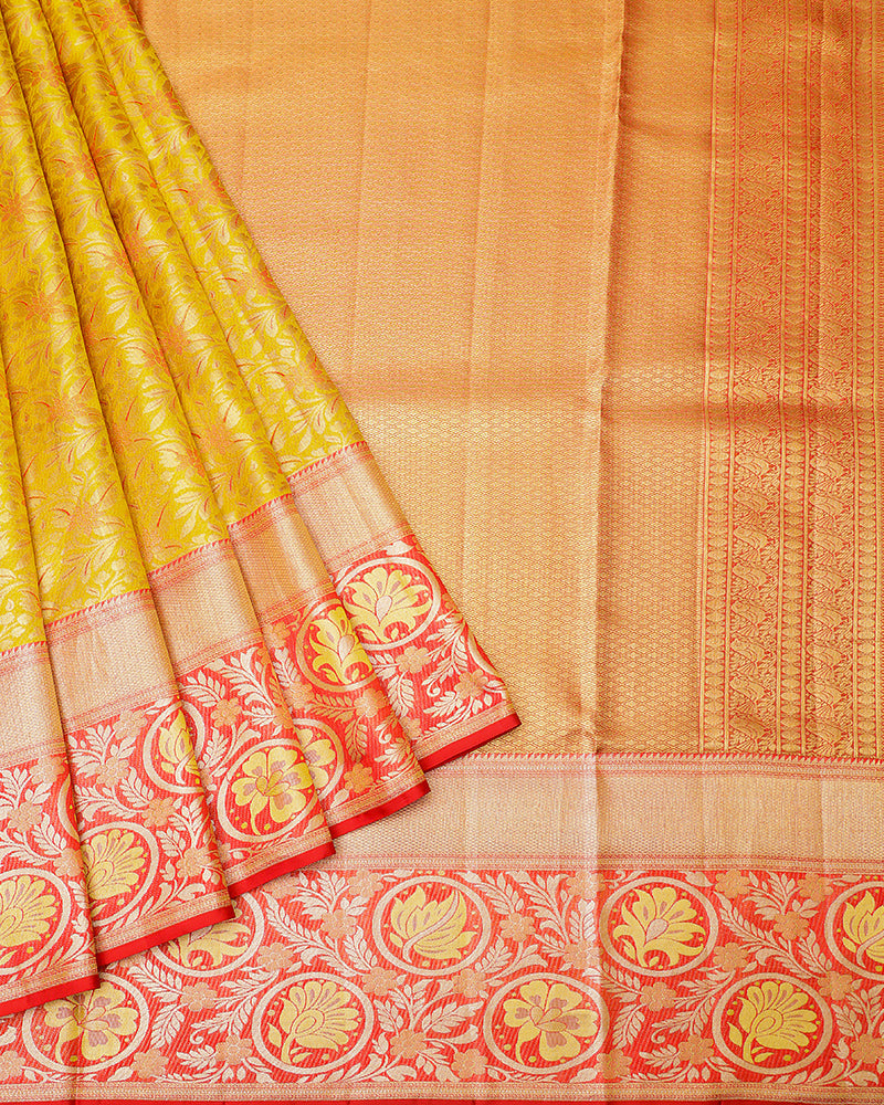 The yellow tissue Kanjivaram silk saree - PattuCheeralu