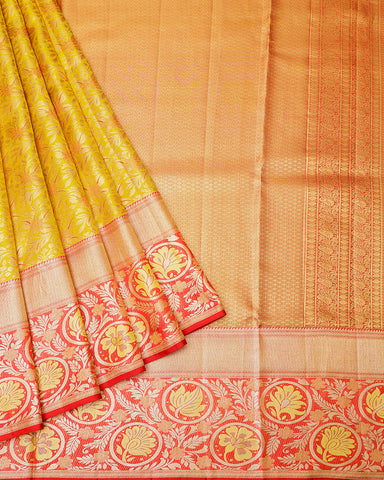 The yellow tissue Kanjivaram silk saree - PattuCheeralu