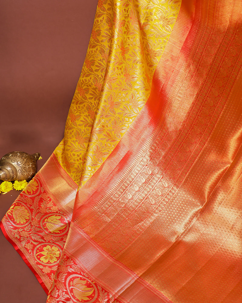 The yellow tissue Kanjivaram silk saree - PattuCheeralu