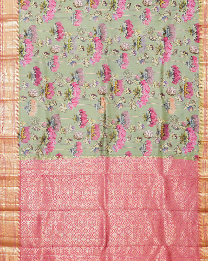 Pista green printed kanjivaram silk saree - PattuCheeralu