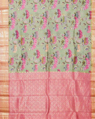 Pista green printed kanjivaram silk saree - PattuCheeralu