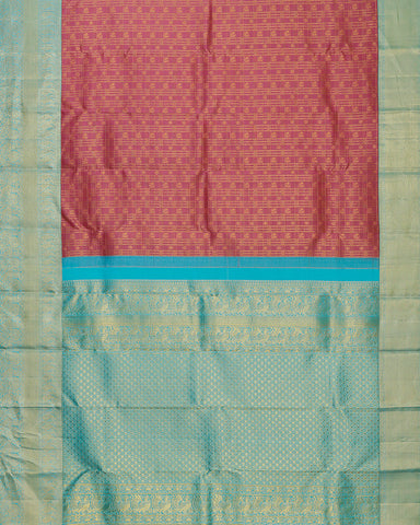 The onion pink checks Kanjivaram silk saree - PattuCheeralu