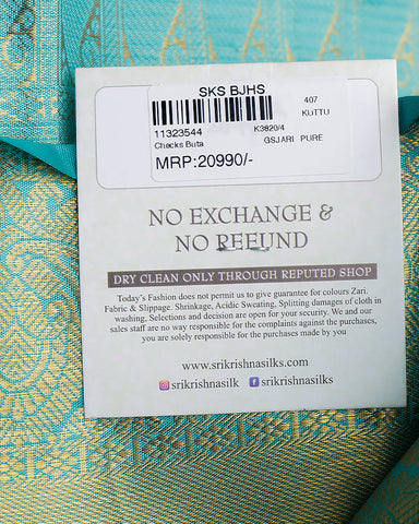 The onion pink checks Kanjivaram silk saree - PattuCheeralu